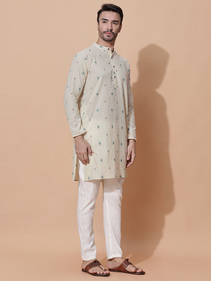 Hans Men Handloom Cotton Long Kurta in Cream