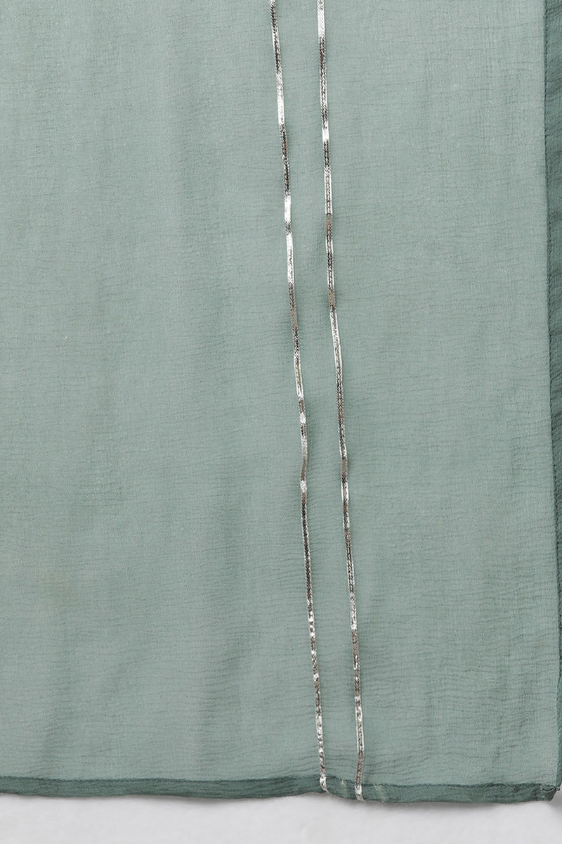 Teal Poly Silk Embroidered Kurta Trousers With Dupatta  | SHOBITAM
