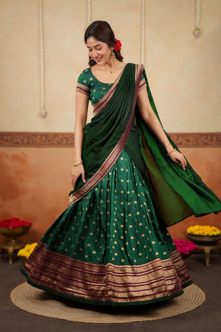 Shravya Green Halfsaree (Set of 3) | SHOBITAM