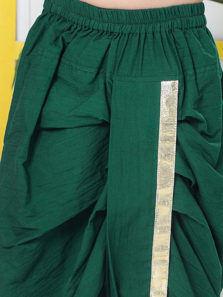 Green Minimal Zari Embroidery Cotton Kurta Dhoti set | SHOBITAM