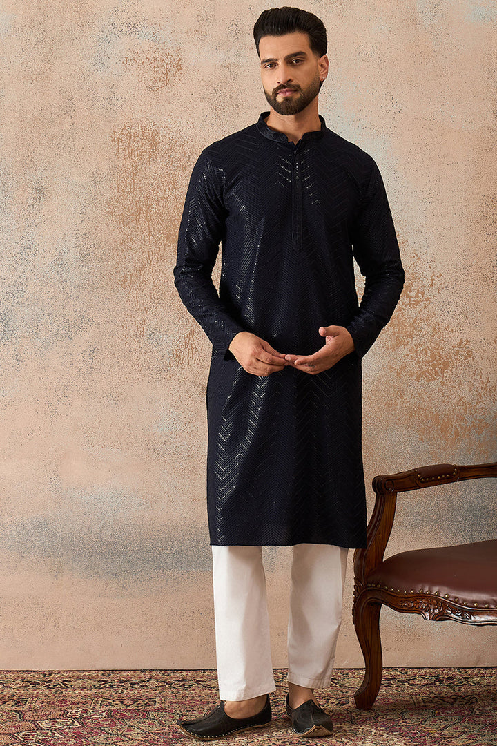 Blue Rayon Embroidered Straight Kurta | SHOBITAM