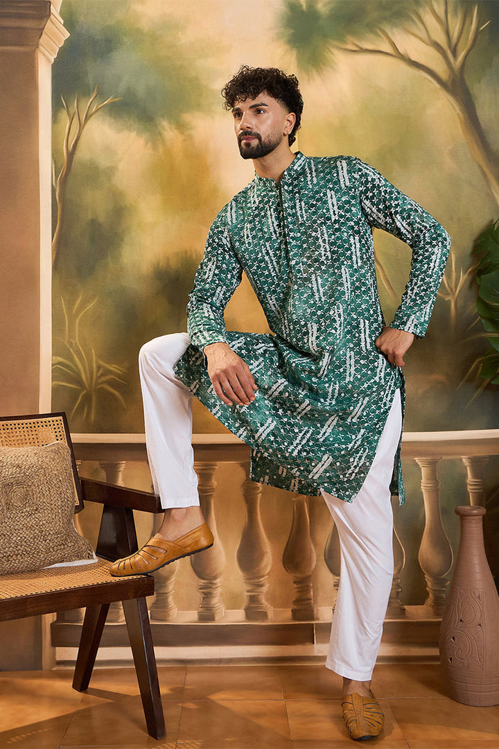 Green Viscose Rayon Embroidered Straight Kurta  | SHOBITAM