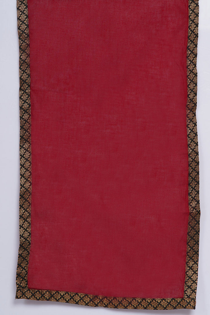 Girls Kantha work Lotus Print Long Maroon Kurta with Black Sharara and Dupatta | SHOBITAM