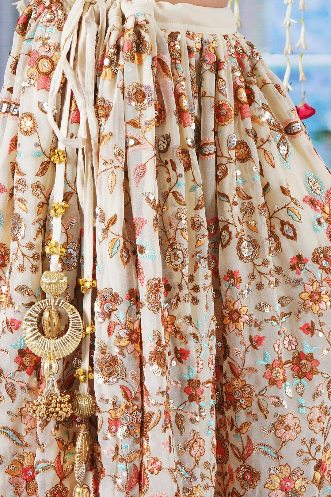 Girls Floral Embrodiery Lehenga with Blouse and Lacework Dupatta | SHOBITAM