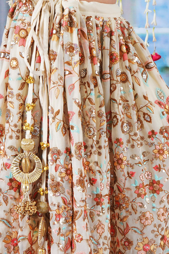 Girls Floral Embrodiery Lehenga with Blouse and Lacework Dupatta | SHOBITAM