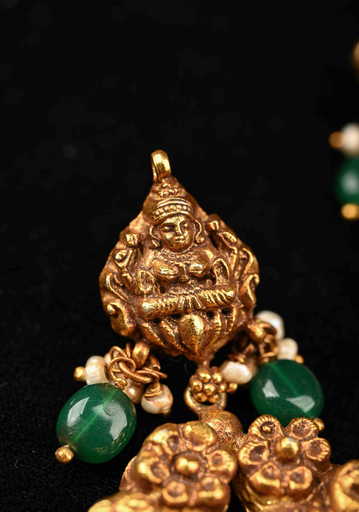 92.5 Pure Silver, Gold Plated Antique Jadau  Deep Nagas Earrings