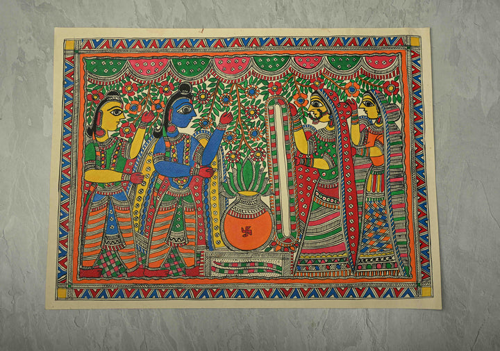 Sita Varmala on Madhubani wall painting, unframed, Unframed,30 x 22 | SHOBITAM
