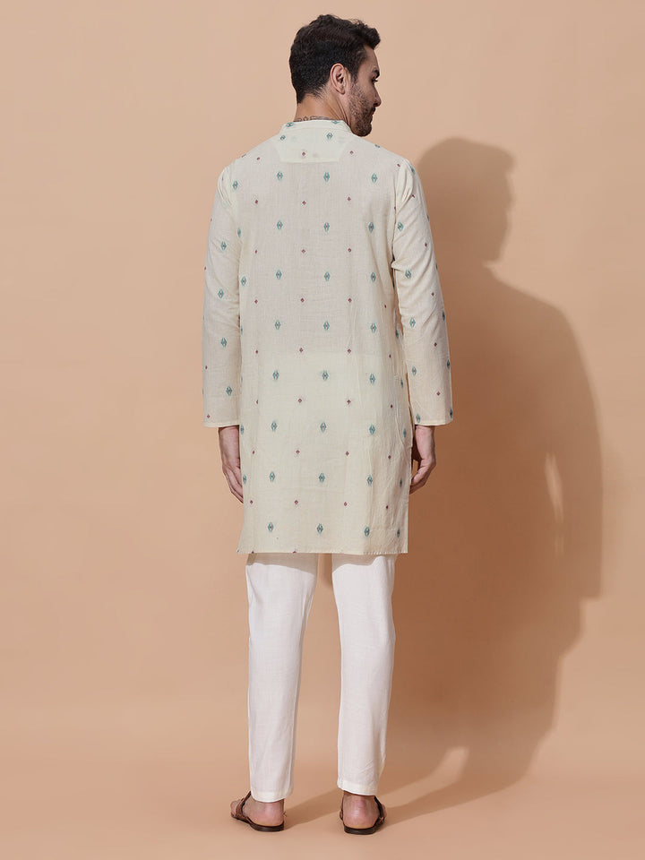 Hans Men Handloom Cotton Long Kurta in Cream