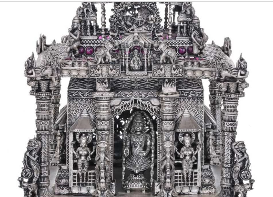 92.5 Silver Award Winning  Balaji Temple Statue with stones - 2Kg approx weight