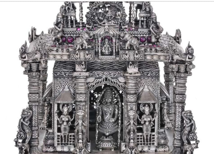 92.5 Silver Award Winning  Balaji Temple Statue with stones - 2Kg approx weight