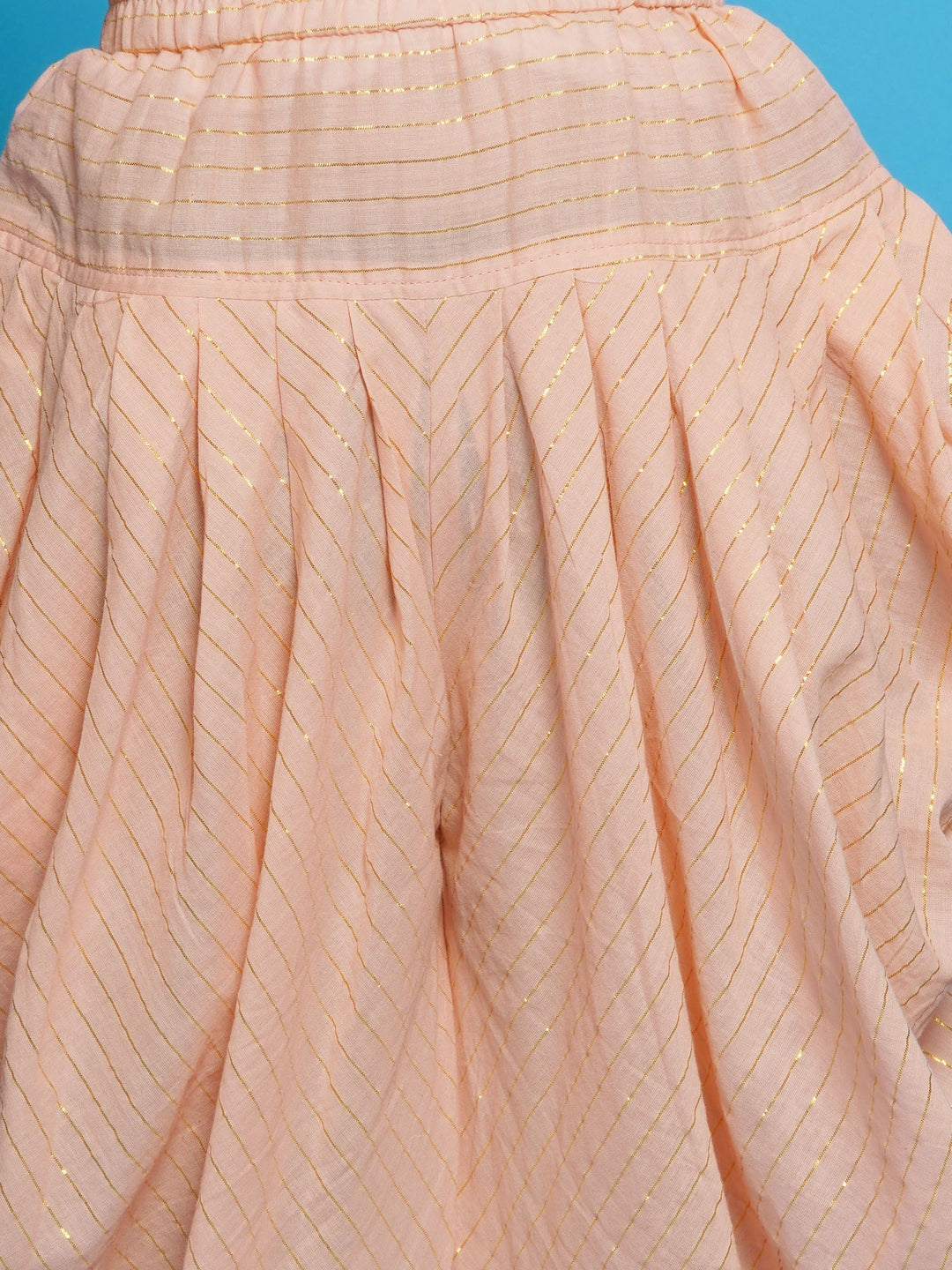 Chanderi Silk Tulip Kurta with Dhoti Salwar & Dupatta - Peachish Pink | SHOBITAM