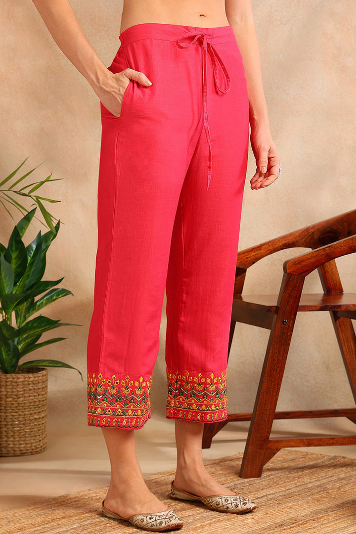 Pink Silk Blend Solid Embroidered Flared Suit Set | SHOBITAM