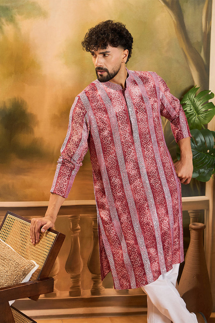 Red Viscose Rayon Batik Printed Straight Kurta | SHOBITAM