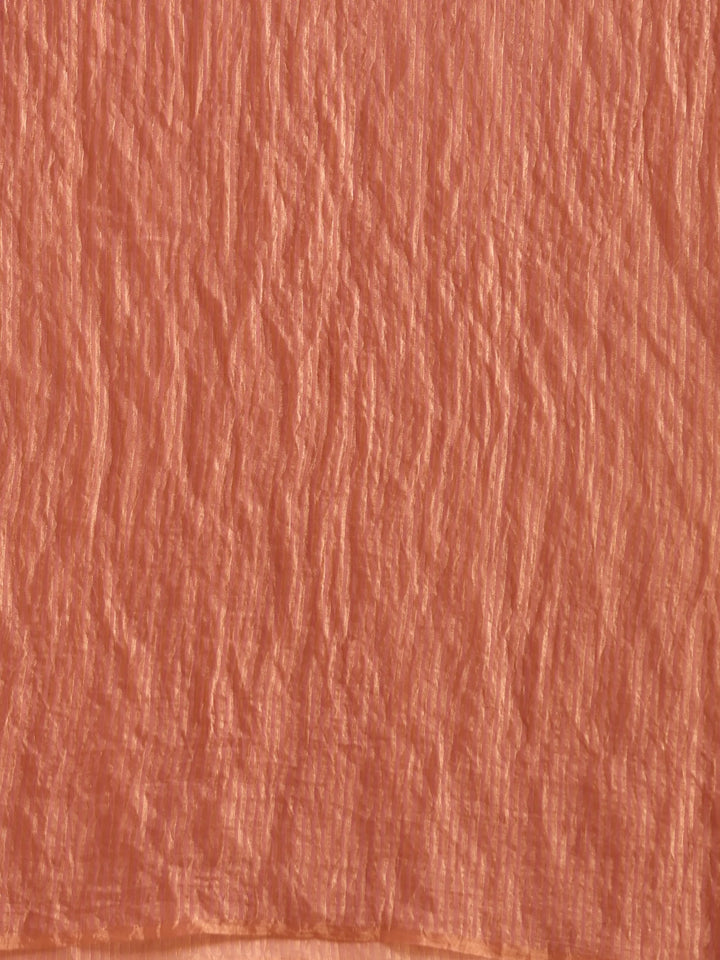 Peach Copper Tissue Saree With Unstitched Blouse | SHOBITAM
