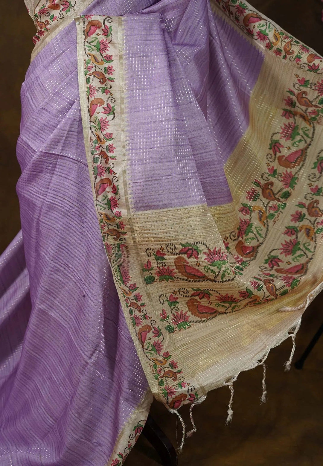 Lilac Semi Tussar Saree | SHOBITAM