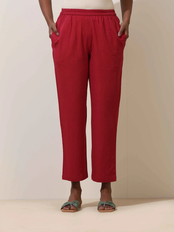 Maroon Cotton Linen Kurta Co-Ord Set  | SHOBITAM