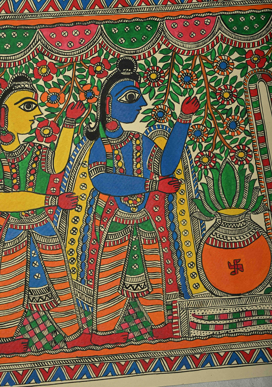 Sita Varmala on Madhubani wall painting, unframed, Unframed,30 x 22 | SHOBITAM