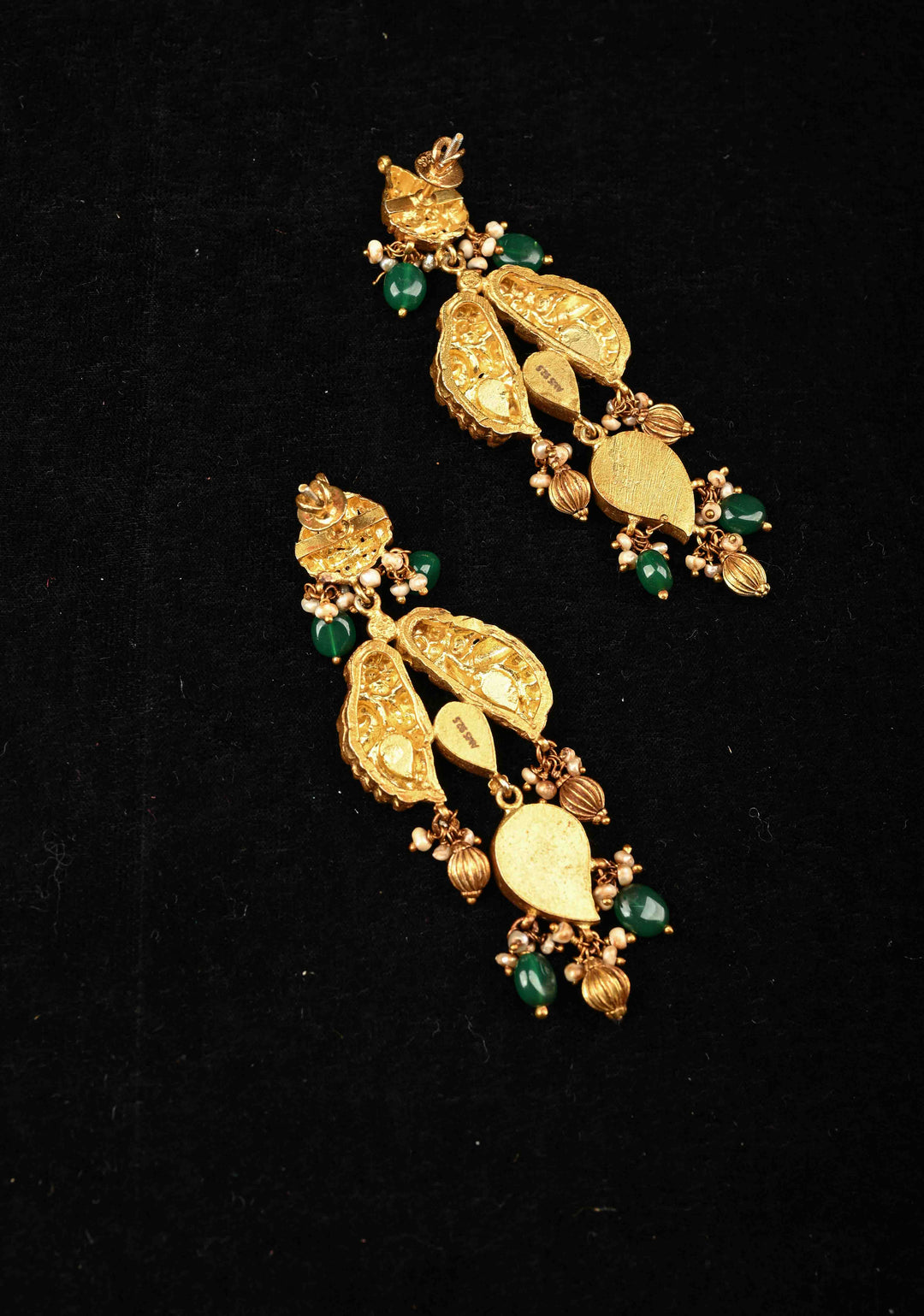 92.5 Pure Silver, Gold Plated Antique Jadau  Deep Nagas Earrings