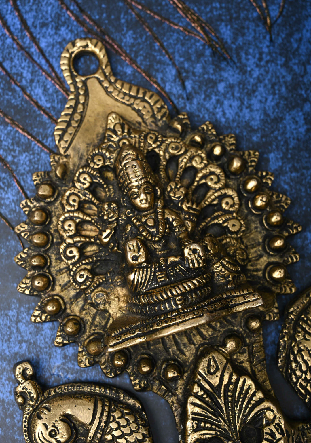 Antique Brass Lakshmi with Peacocks Wall Hanging Diya, Indian Decorative