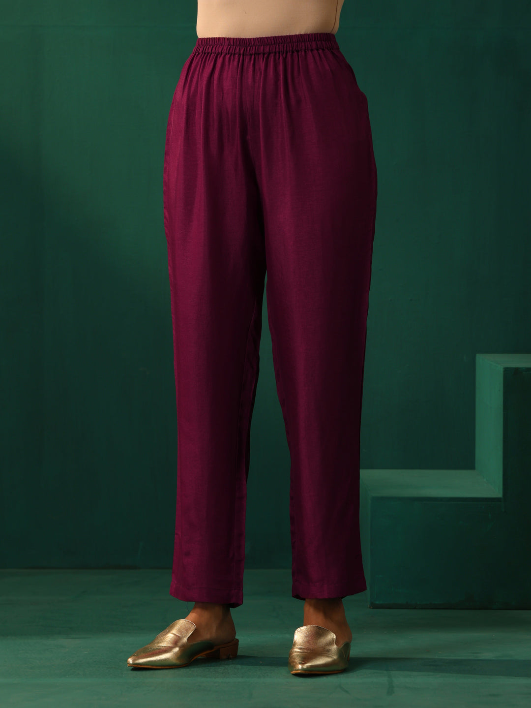 Maroon Floral Viscose Silk Kurta Pant Set  | SHOBITAM