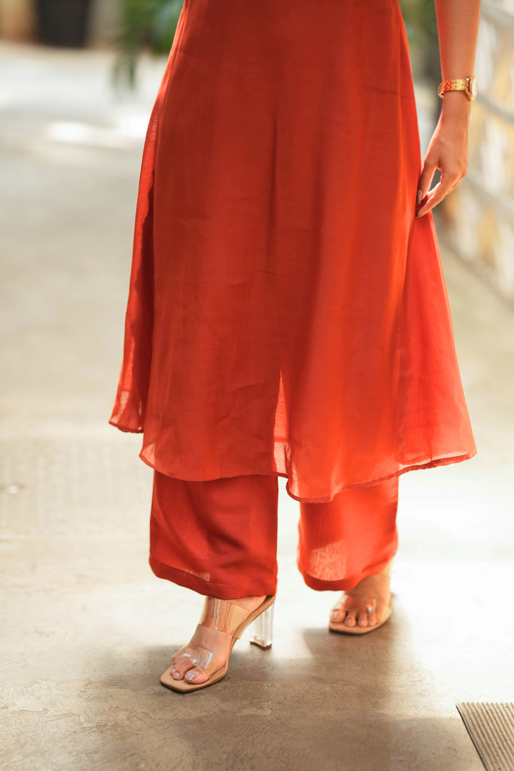 Aarna Rust Orange Kurta Set (Set of 2) | Made to Order | SHOBITAM