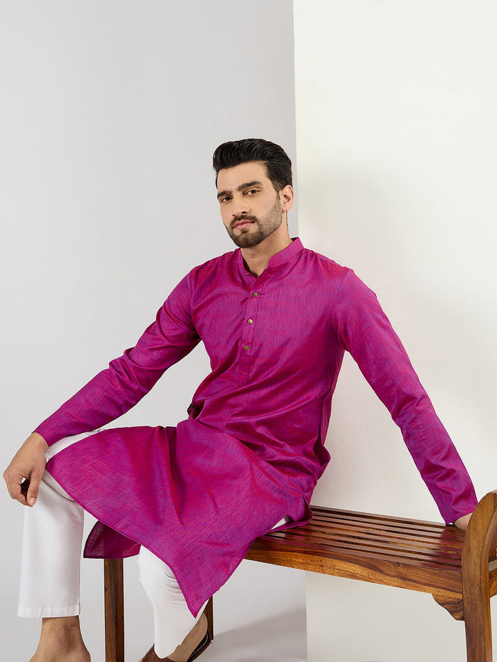 Pink Cotton Solid Woven Design Straight Kurta With Pant Set | SHOBITAM