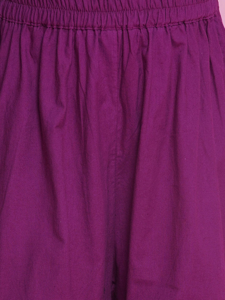 Girls Chanderi Semi- Silk Sleeveless Floral Embrodiery Kurta Frock with Sharara and Dupatta -Rayon Purple | SHOBITAM
