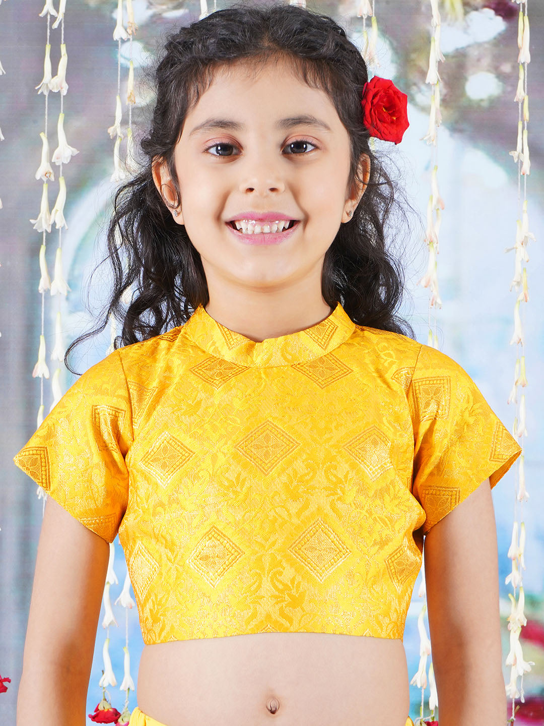 Floral Rangoli Blouse with Ready to wear Saree - Yellow | SHOBITAM
