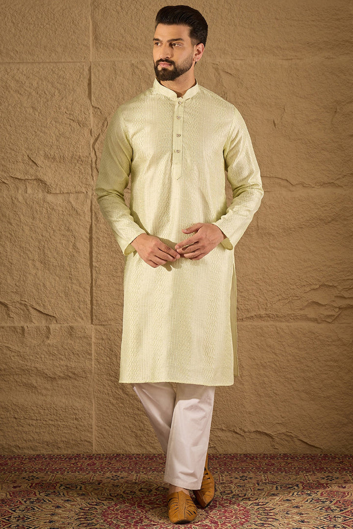 Green Silk Blend Solid Embroidered Straight Kurta with Trouser  | SHOBITAM
