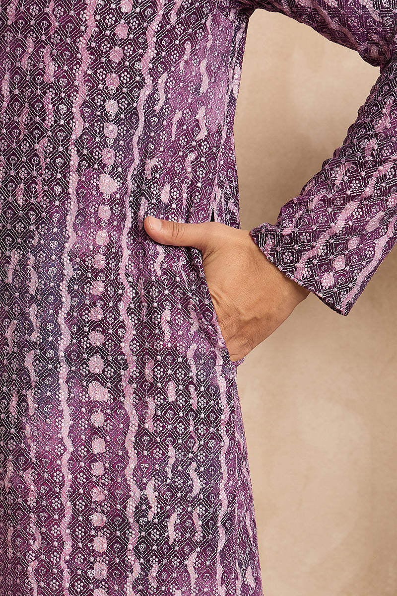 Purple Viscose Rayon Solid Printed Straight Kurta With Trouser | SHOBITAM
