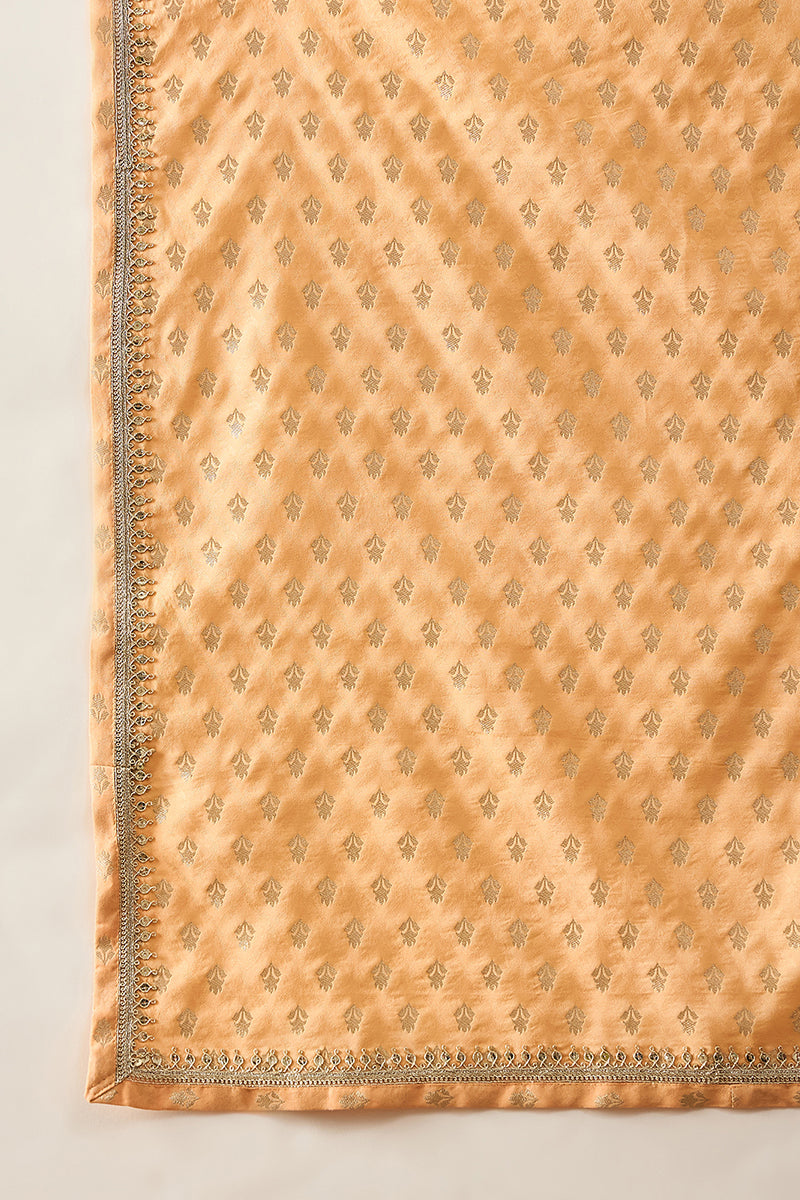 Men Peach Jacquard Woven Design Floral Straight Kurta Sets | SHOBITAM