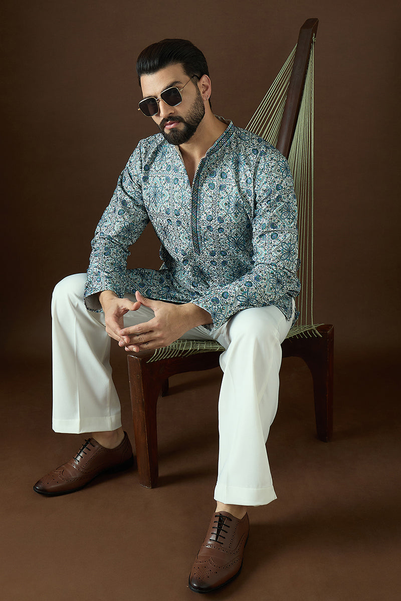 White Polyster Solid Embroidered Straight Kurta | SHOBITAM
