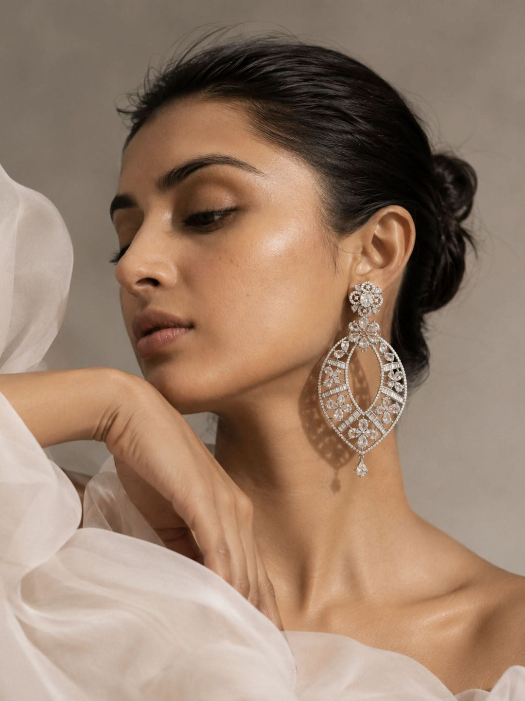 Crystal Floral Statement Earrings | SHOBITAM