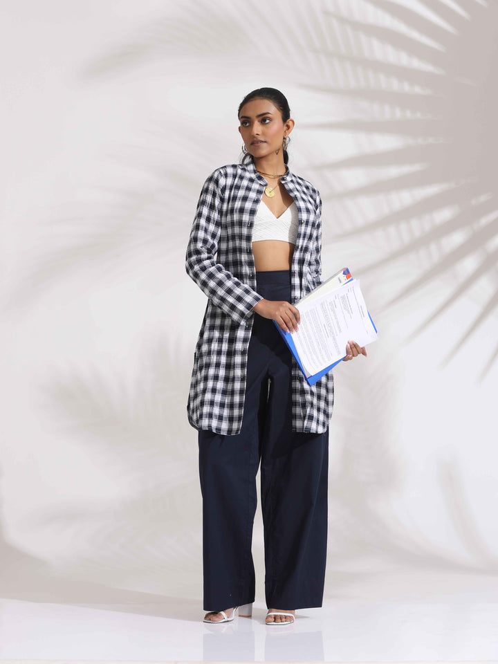 Blue Cotton Check Kurta Co-ord Set | SHOBITAM