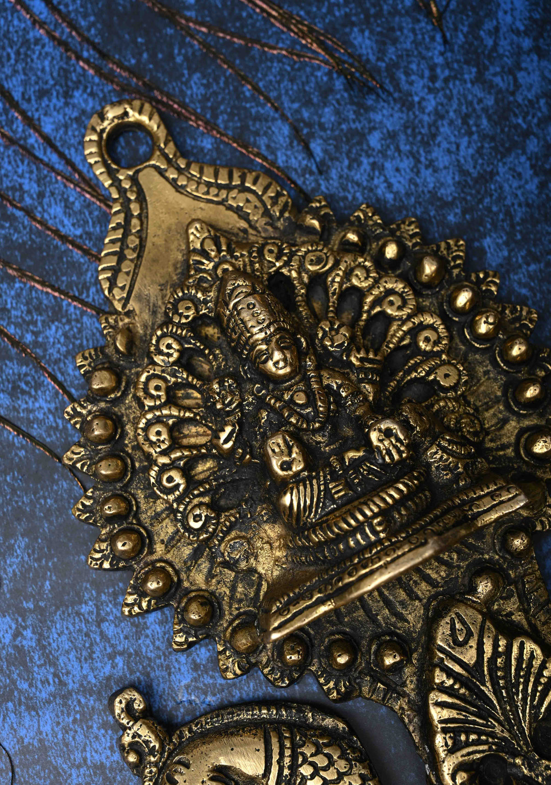 Antique Brass Lakshmi with Peacocks Wall Hanging Diya, Indian Decorative