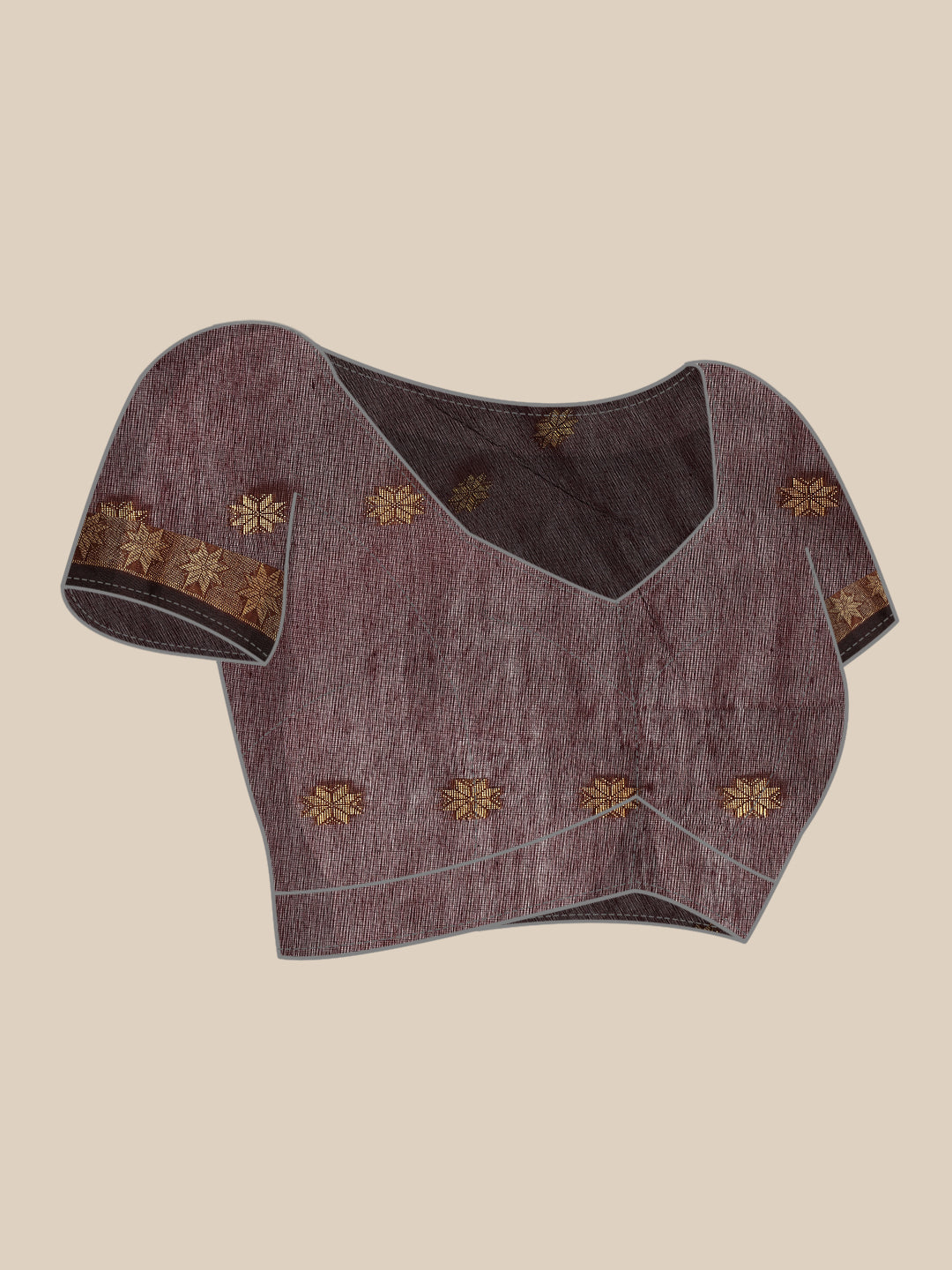 Chocolate Red Zari Buti Silk Cotton Saree with blouse piece | SHOBITAM