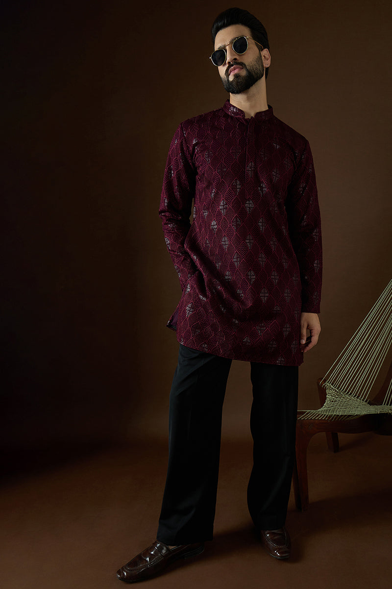 Purple Georgette Solid Embroidered Straight Kurta | SHOBITAM