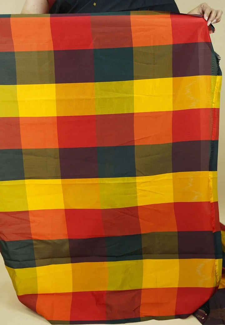 Black Art Silk Saree with Sunset Kattam Checks | SHOBITAM