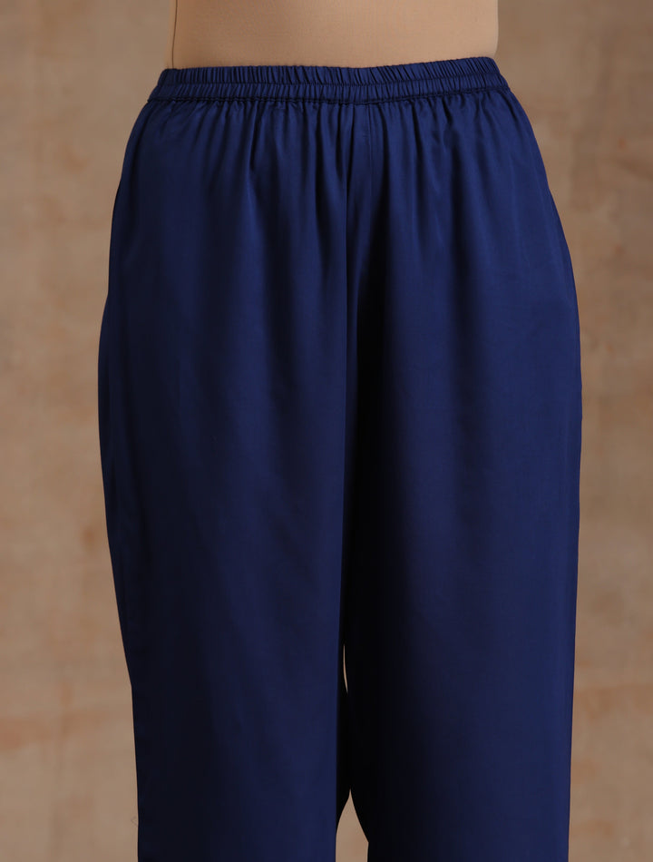 Midnight Blue Modal Satin Relax Kurta Set  | SHOBITAM