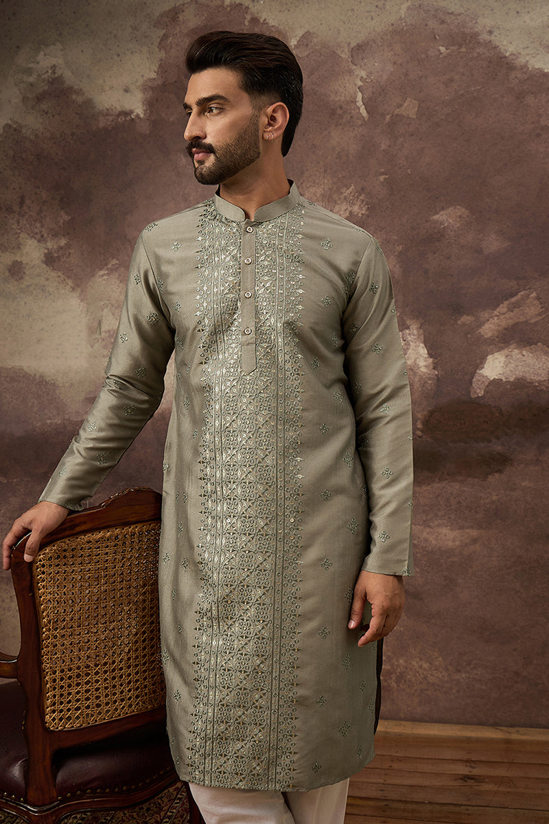 Mavue Silk Blend Solid Embroidered Straight Kurta with Trouser | SHOBITAM
