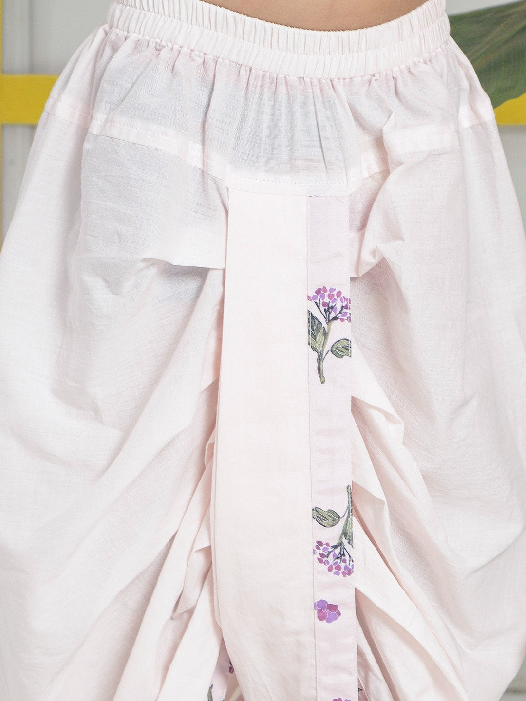 Petal Pink Floral Muslin Kurta with Cotton Dhoti | SHOBITAM