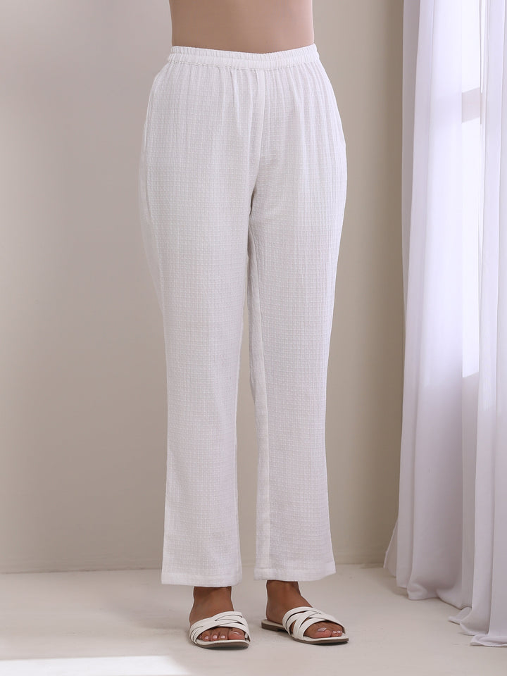White Dobby Flared Slit Kurta Pant Set  | SHOBITAM