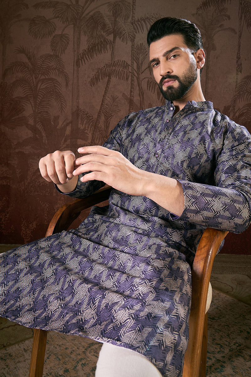 Violet Silk Blend Chevron Printed Straight Kurta With Trouser| SHOBITAM