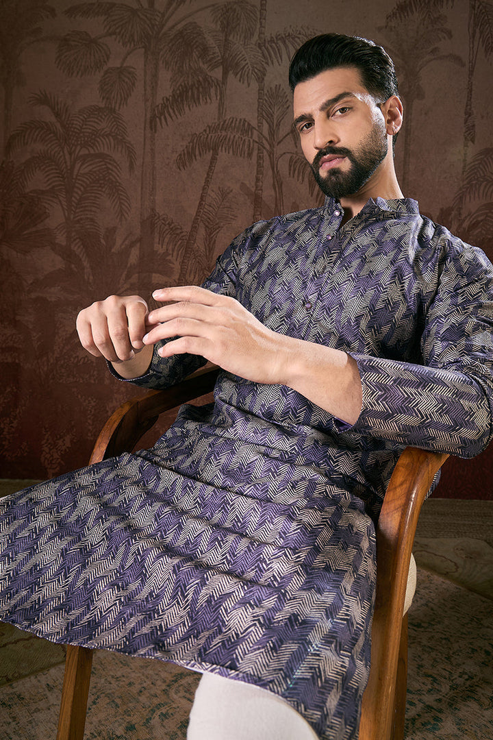 Violet Silk Blend Chevron Printed Straight Kurta With Trouser| SHOBITAM