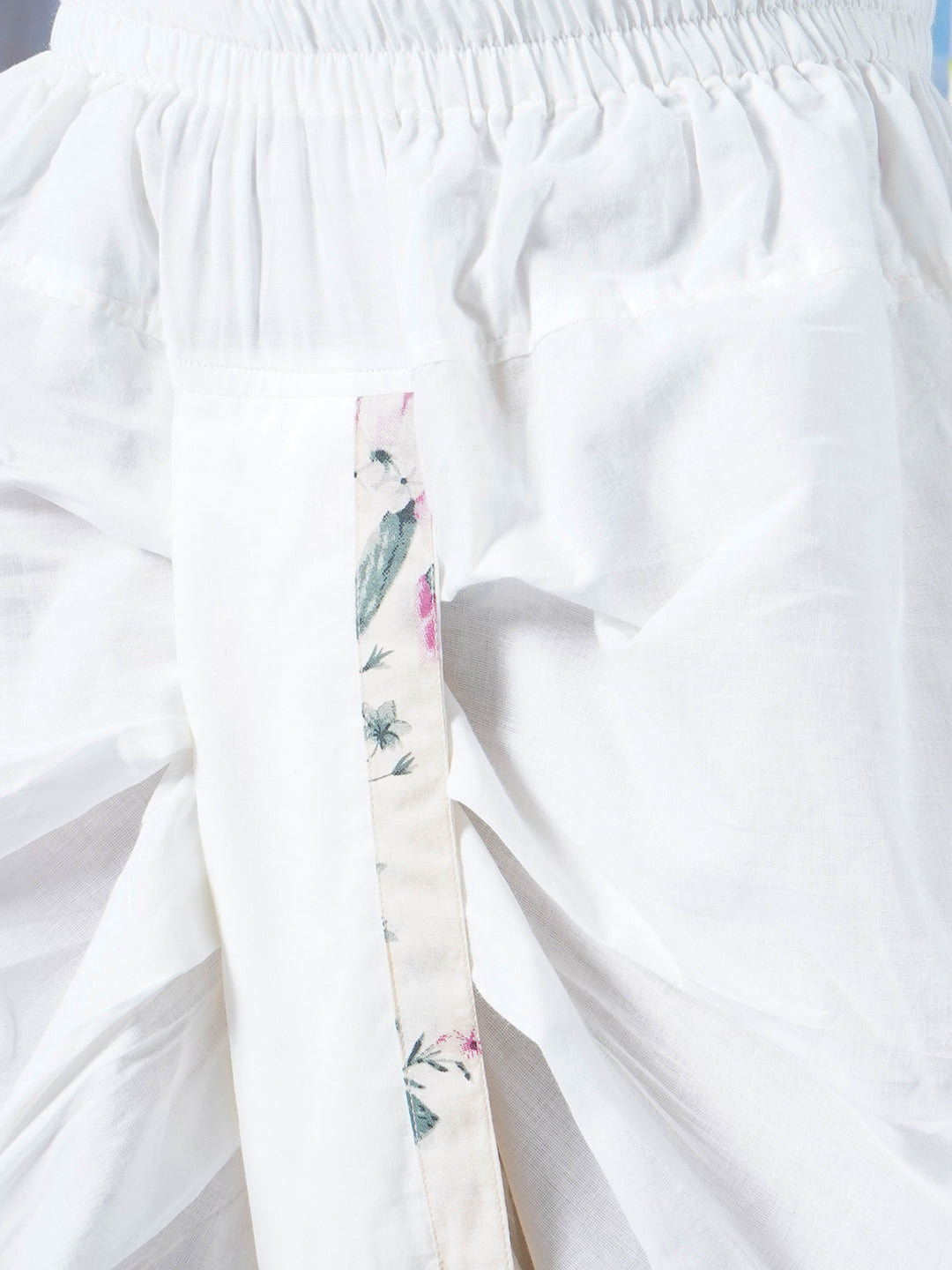 Boys Cotton Full Sleeves Kurta Dhoti with Floral Print and Pearl Buttons - Cream   | SHOBITAM