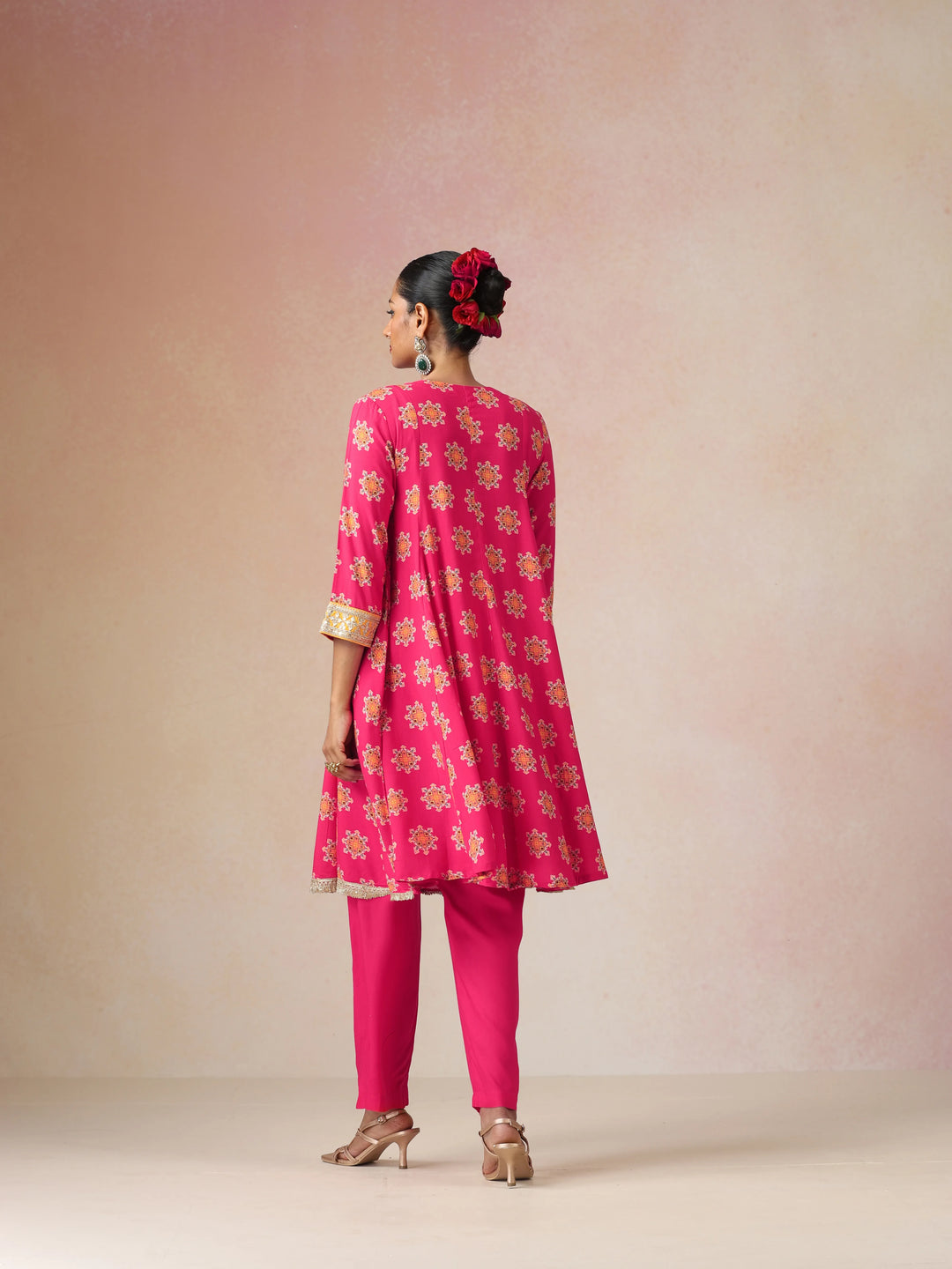 Pink Boota Print Viscose Flared Kurta Co-ord Set | SHOBITAM