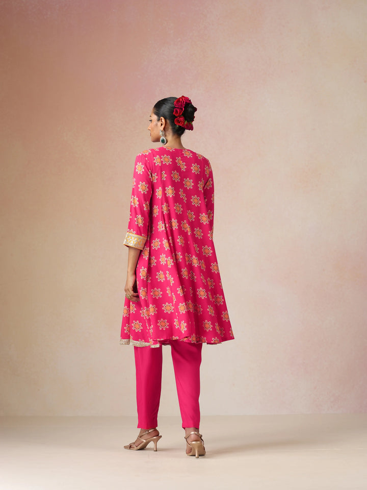 Pink Boota Print Viscose Flared Kurta Co-ord Set | SHOBITAM