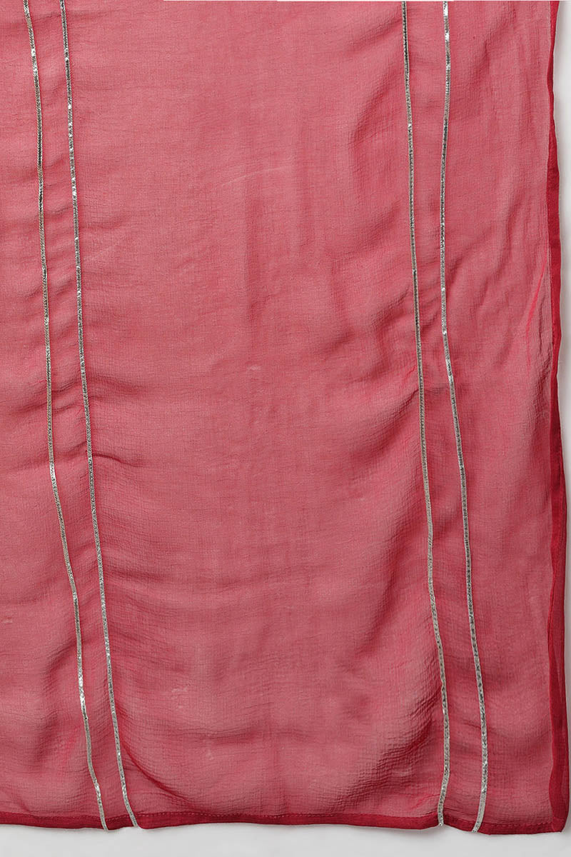 Women Red Poly Silk Embroidered Kurta Trousers With Dupatta  | SHOBITAM