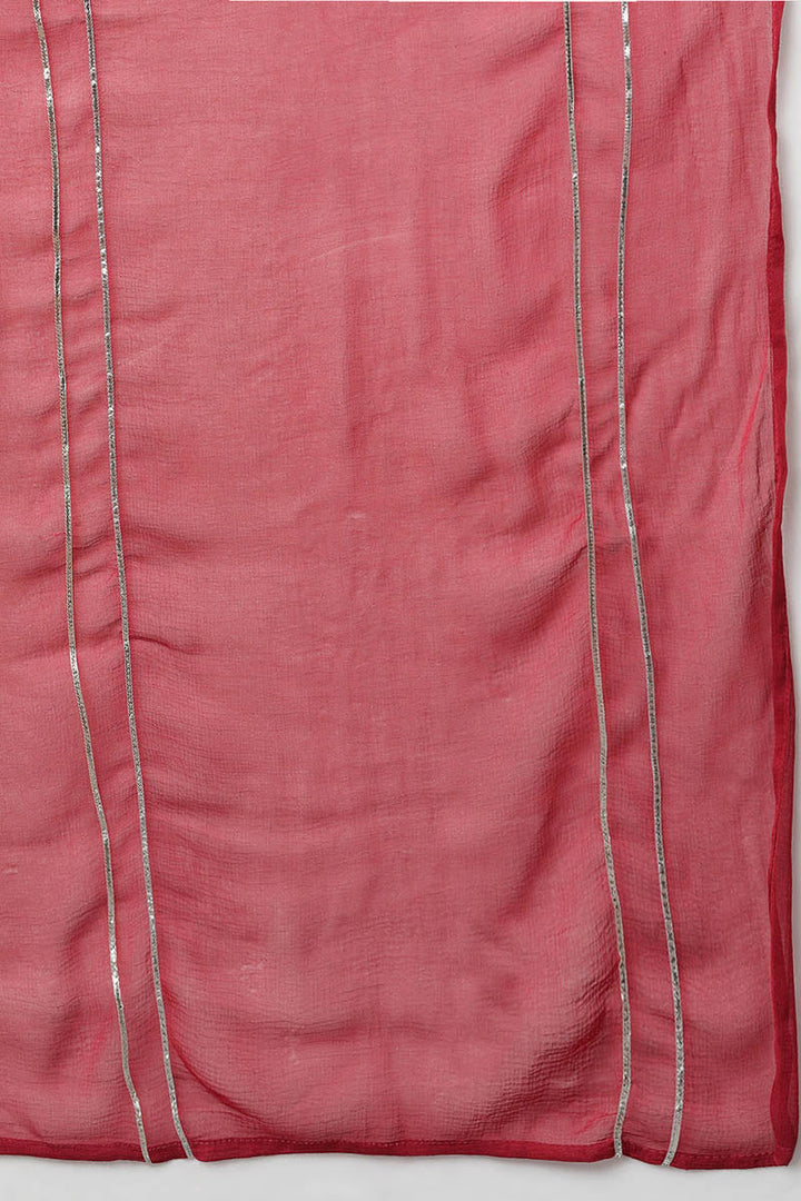 Women Red Poly Silk Embroidered Kurta Trousers With Dupatta  | SHOBITAM