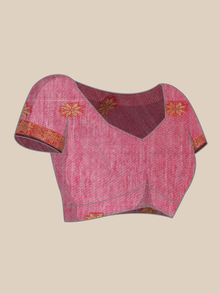 Magenta & Grey Zari Buti Silk Cotton Saree with blouse piece | SHOBITAM